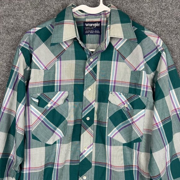 Wrangler Cut Regular Fit X-Long Tails Mens 16x34 Pearl Snap Western Shirt - Picture 3 of 8